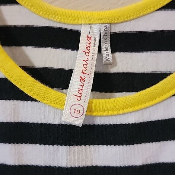 DEUX PAR DEUX BLACK AND WHITE STRIPED SLEEVELESS DRESS WITH YELLOW TRIM, SIZE 10 - Picture 5 of 6